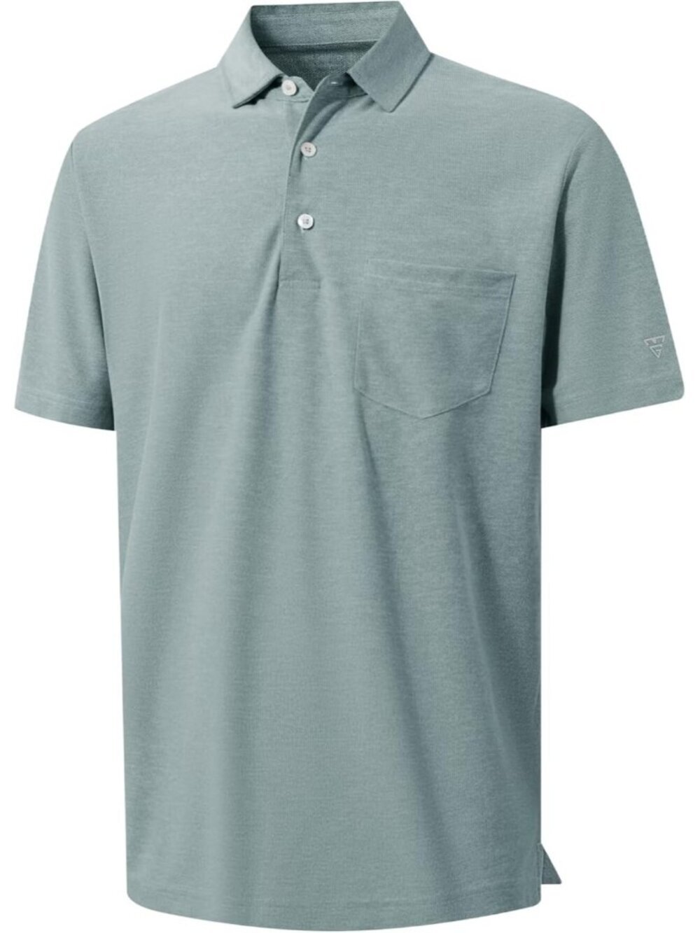 Mens Grey Blue Heather Pocket Polo Lightweight Moisture Wicking Stretch Shirt UV